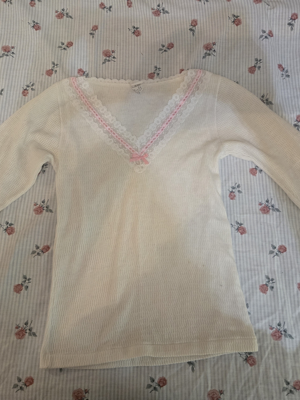 Camelot Apparel Vintage Coquette Preppy Cozy Knit Top With Lace Trim Medium